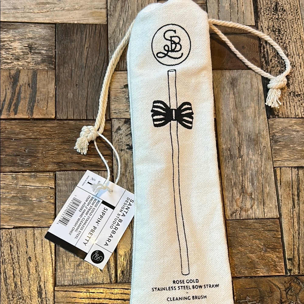 Sippin’ Pretty Rose Gold Stainless Steel Bow Straw with Cleaning Brush NWT